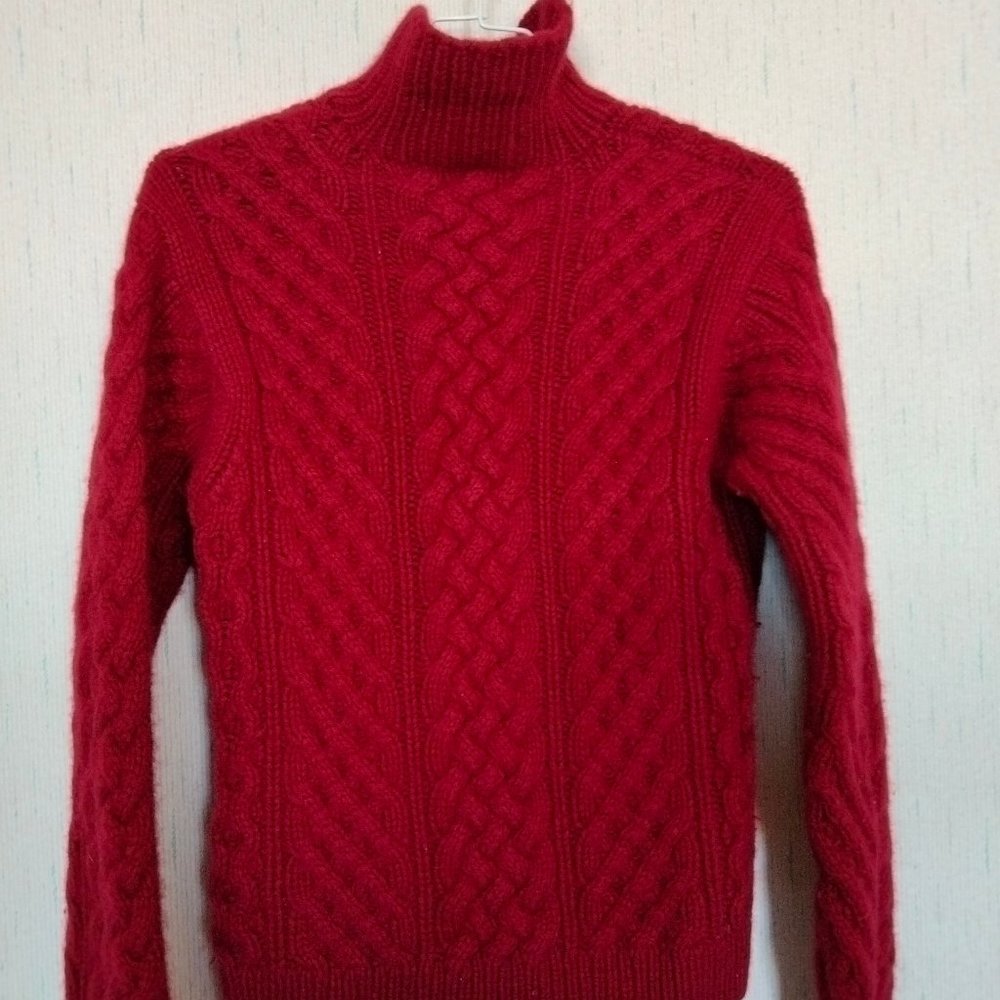 100 percent cashmere thick red aran fisherman pullover size M